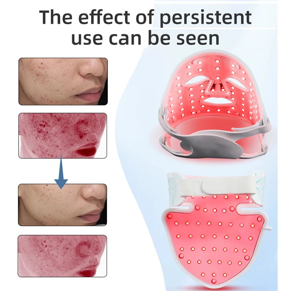 Facial LED Mask with Neck 8 Colors Red Light Near Infrared Therapy Beauty Mask Anti Aging Skin Rejuvenation Lifting Whitening