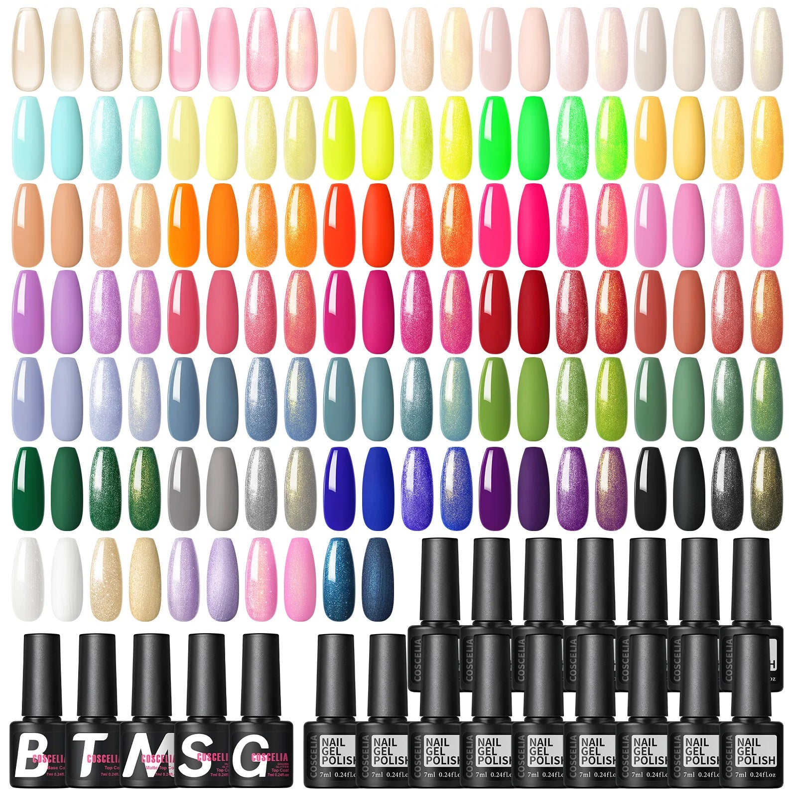 COSCELIA 35 Colors Gel Nail Polish Set with Base Coat Matte Glitter Top Coat Kit Semi Permanent Gel Polish Nail Art Manicure Kit