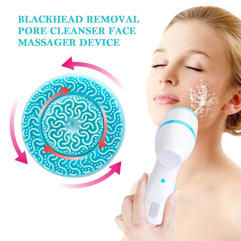 Silicone Facial Cleansing Brush Exfoliator Face Scrub Brush Vibration Sonic Cleanser Skin Massager Machine