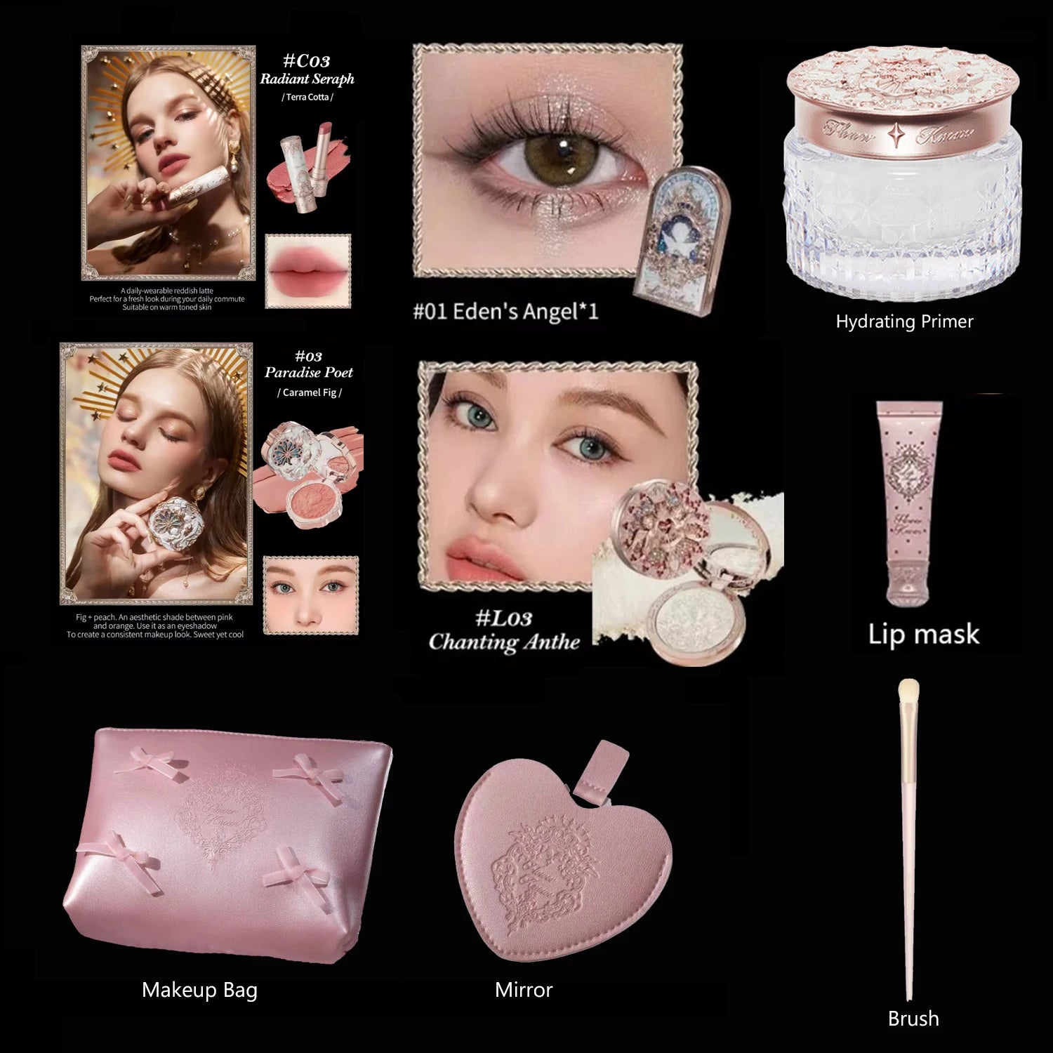 Flower Know Makeup Set Little Angel Collection Make Up Gift Box Eye Shadow Blush Matte Lipstick Highlighter Full Kit All In One