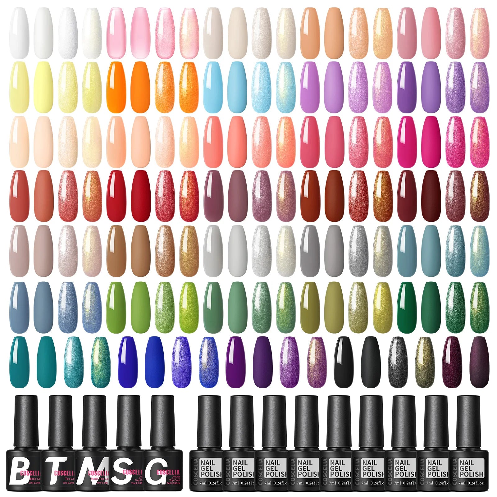 COSCELIA 35 Colors Gel Nail Polish Set with Base Coat Matte Glitter Top Coat Kit Semi Permanent Gel Polish Nail Art Manicure Kit