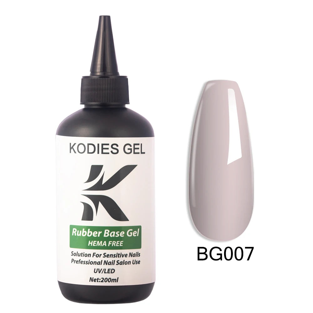 KODIES GEL HEMA Free Rubber Base Gel Nail Polish 200ML UV Semi Permanent Vegan Gel Varnish Bulk Refill Manicure Salon Quality