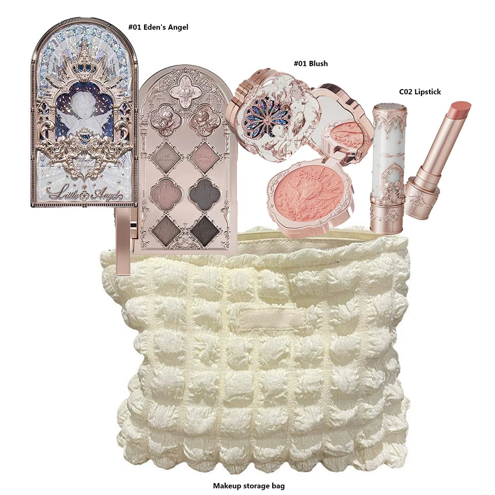 Flowerknows Little Angel Collection Makeup Set Eyeshadow Palette Matte Glow Shimmer Eye Shadow Velvet Lipstick Make Up Blush Kit