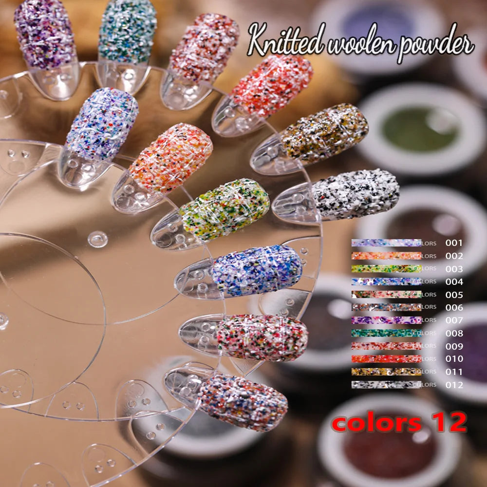 Vendeeni 12 PCS/Set Glitter Knitted Woolen Powder Shiny Sequin Gel Nail Polish Soak Off UV LED Manicure Varnish