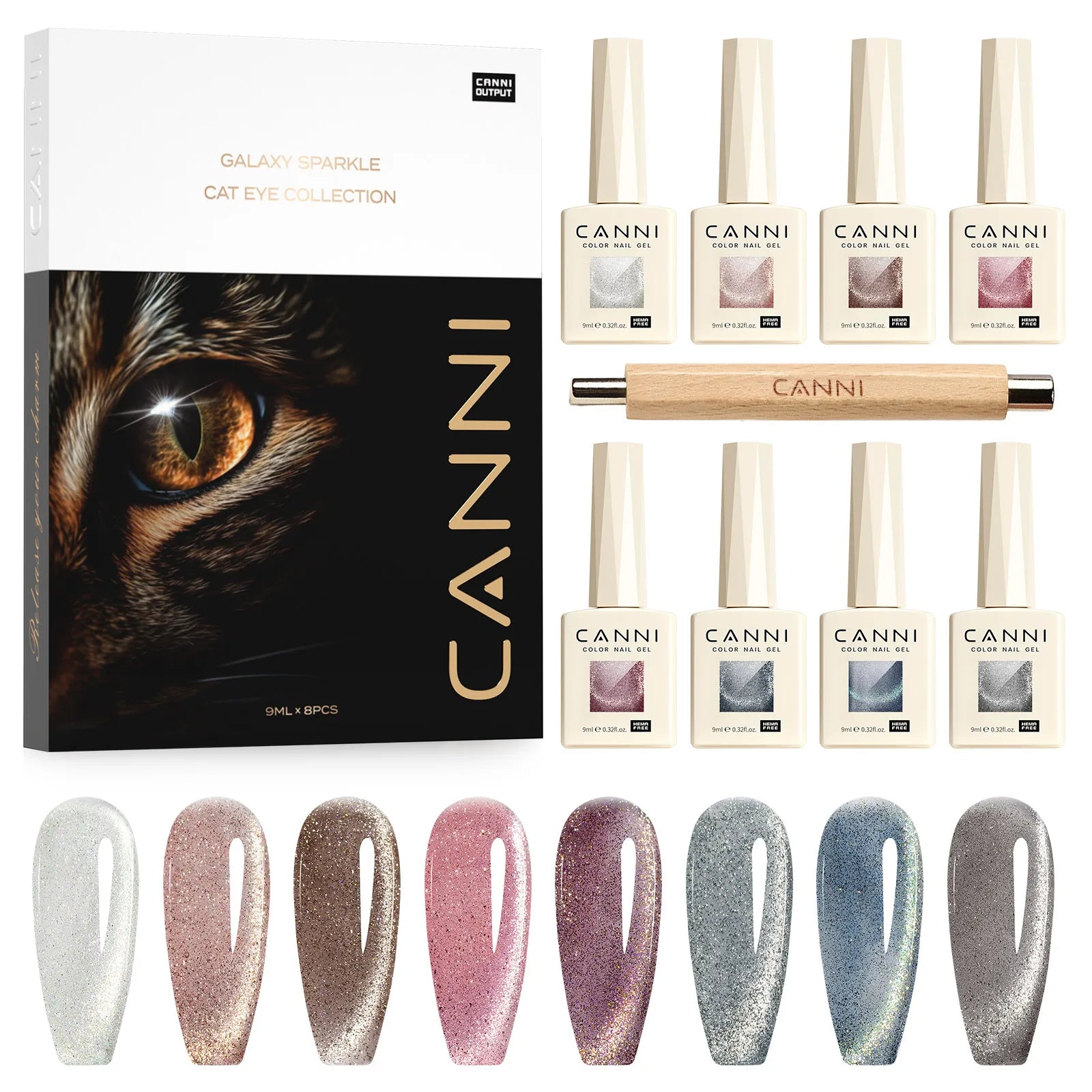 CANNI VIP Kit Hema Free Nail Gel Polish Crystal Cat Eye Sparkle Diamond Semi Permanent Soak Off UV LED Gel Varnish 9ml*8pcs