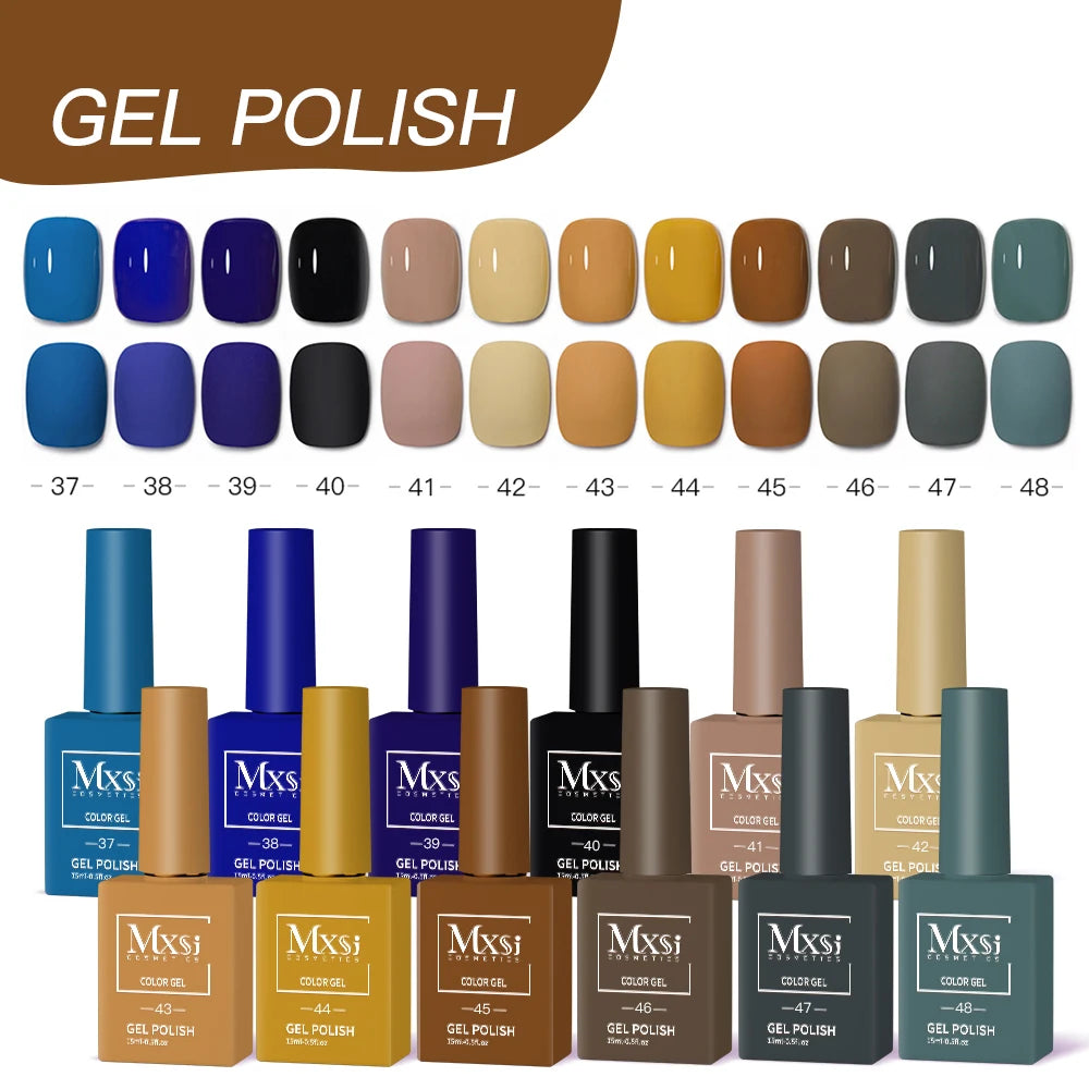 Mxsi 12Pcs 15ml Sparkly Red Pink Gel Nail Polish Set Glitter Semi Permanent Nail Art LED UV Gel Varnish Nail Supplies Kit