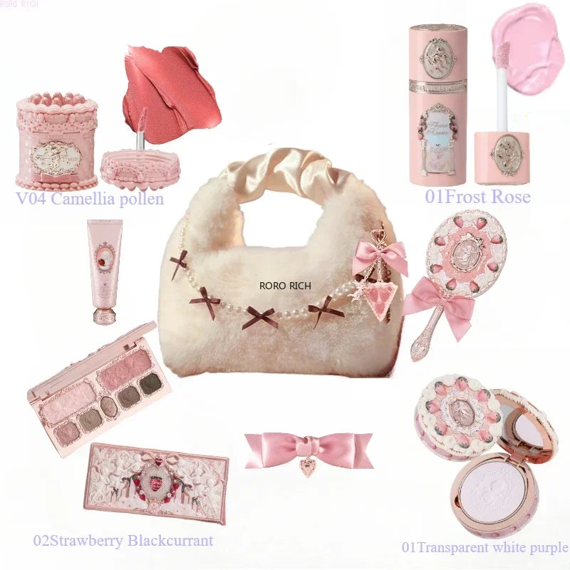 Flower Knows Strawberry Cupid Collection Makeup Set Sweetheart Gift Set Lip Mud Liquid Blush Face Palette All In One Make Up Kit
