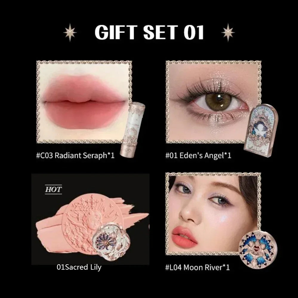 Flower Know Little Angel Collection Makeup Gift Box Eyeshadow Blush Cream Matte Lipstick Highlighter Full Kit All In One