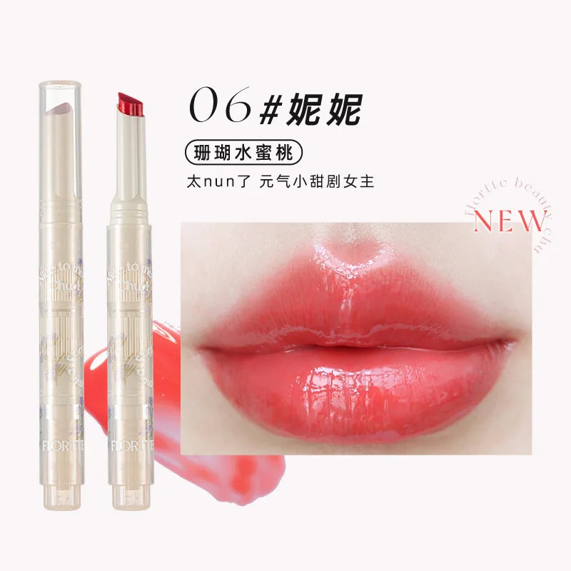 FLORTTE First Kiss Love Lipstick Pencil Lip Balm Mirror Shine Lip Glaze Lip Stick Korean Makeup Lipgloss