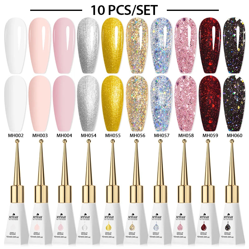 MTSSII 10Pcs/Set 10ml Glass Bottle Gel Nail Polish Nail Supplies Pink Nude Milky White UV Gel LED Nail Art Varnish For Nails