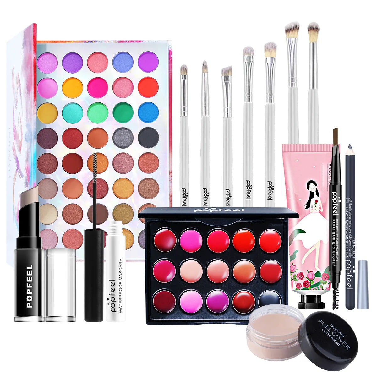 POPFEEL All-in-One Makeup Kit Gift Set with Eyeshadow Palette Foundation Lip Gloss Blush Brushes Eyeliner and More Beauty Gifts