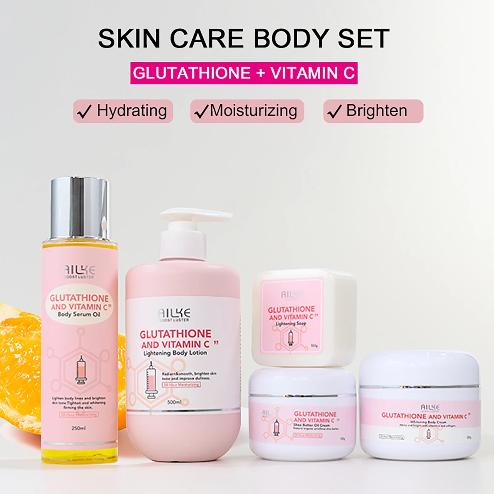 AILKE Brightening Skin Care Set, With Vitamin C, Glutathione, Reduce Spots, Moisturizing, Smooth Soft Skin, Improve Skin Radiant