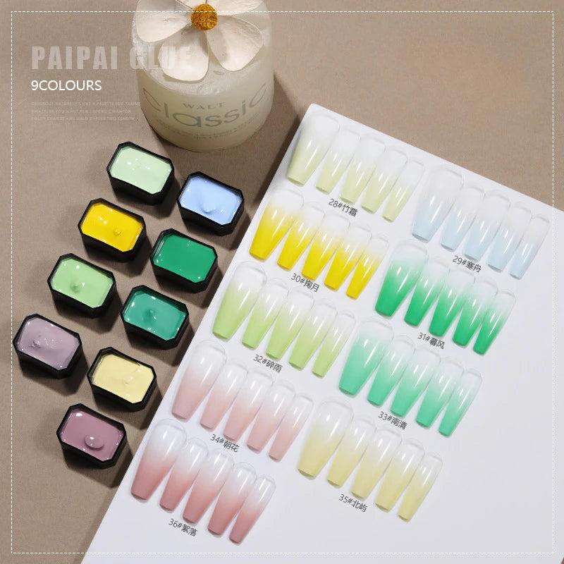 9 Colors Pat Painting Gel Nail Polish Set With Sponge Gradient Semi Permanent Soak Off UV LED Nail Art Gel Varnishes For Nails