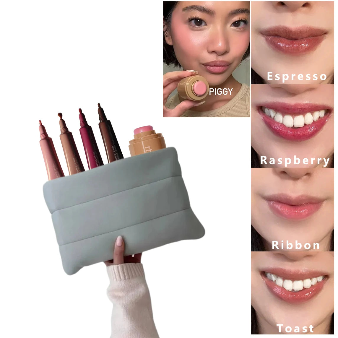 Christmas Makeup Gift Set High Shine Moisturizing Lip Gloss collection Pocket Blush Stick Multi-Functional with Makeup Bag