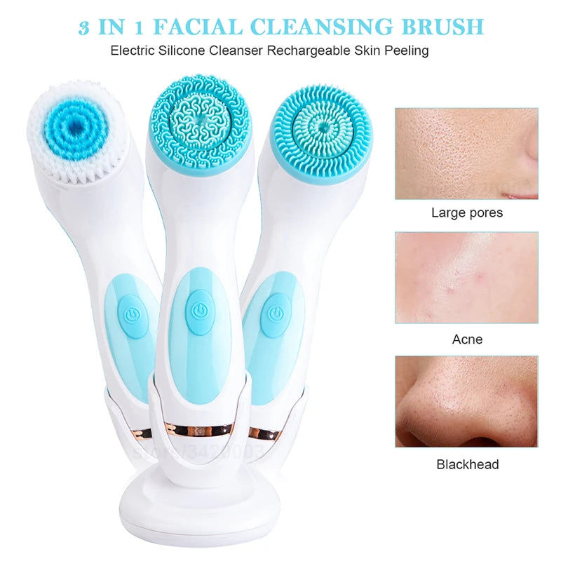 Silicone Facial Cleansing Brush Exfoliator Face Scrub Brush Vibration Sonic Cleanser Skin Massager Machine