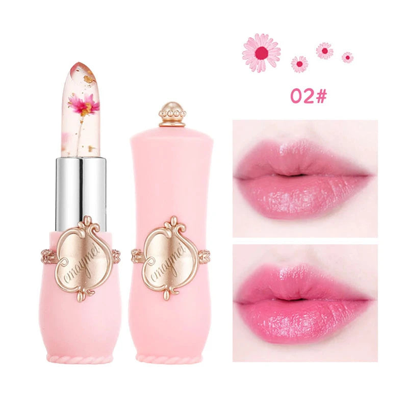 QCUG Crystal Flower Jelly Lipstick, Long Lasting Nutritious Lip Balm Lips Moisturizer Temperature Color Change Lip Gloss