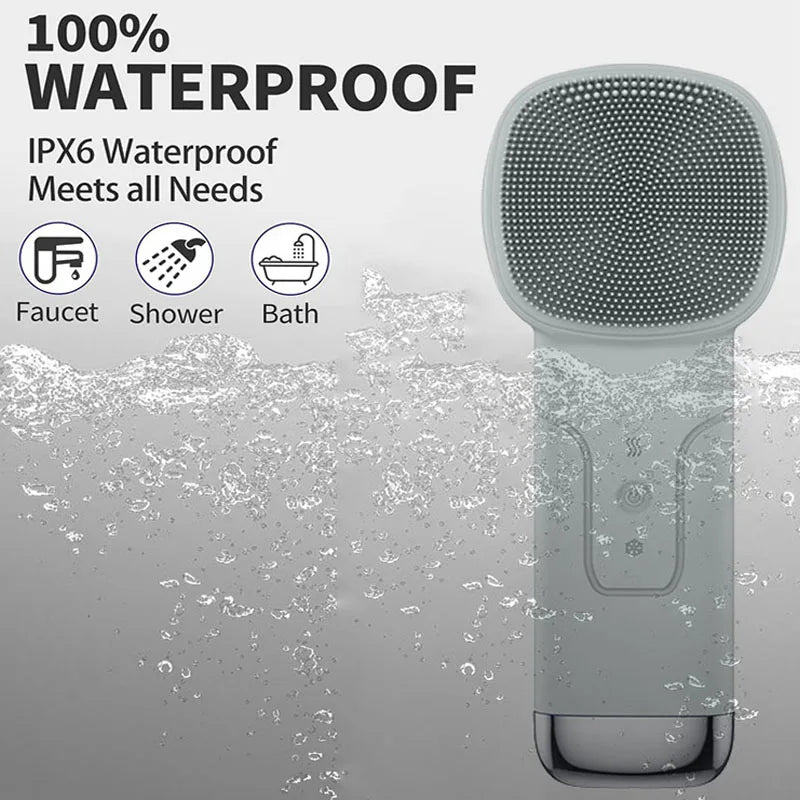 6 in 1 Sonic Facial Cleansing Brush with Thermal Function, Waterproof Skin Cooling Massager, Silicone Facial Cleansing Device