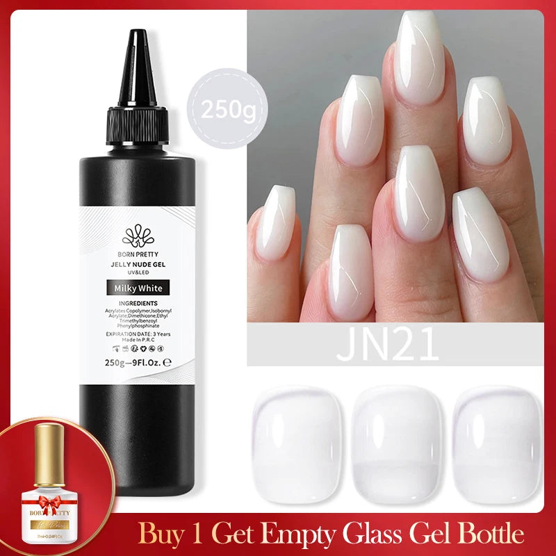 BORN PRETTY 250g Super Top Coat Base Gel Soak off UV LED Drying Long Lasting Semi Permanent Jelly Nude Pink Gel Nail Polish