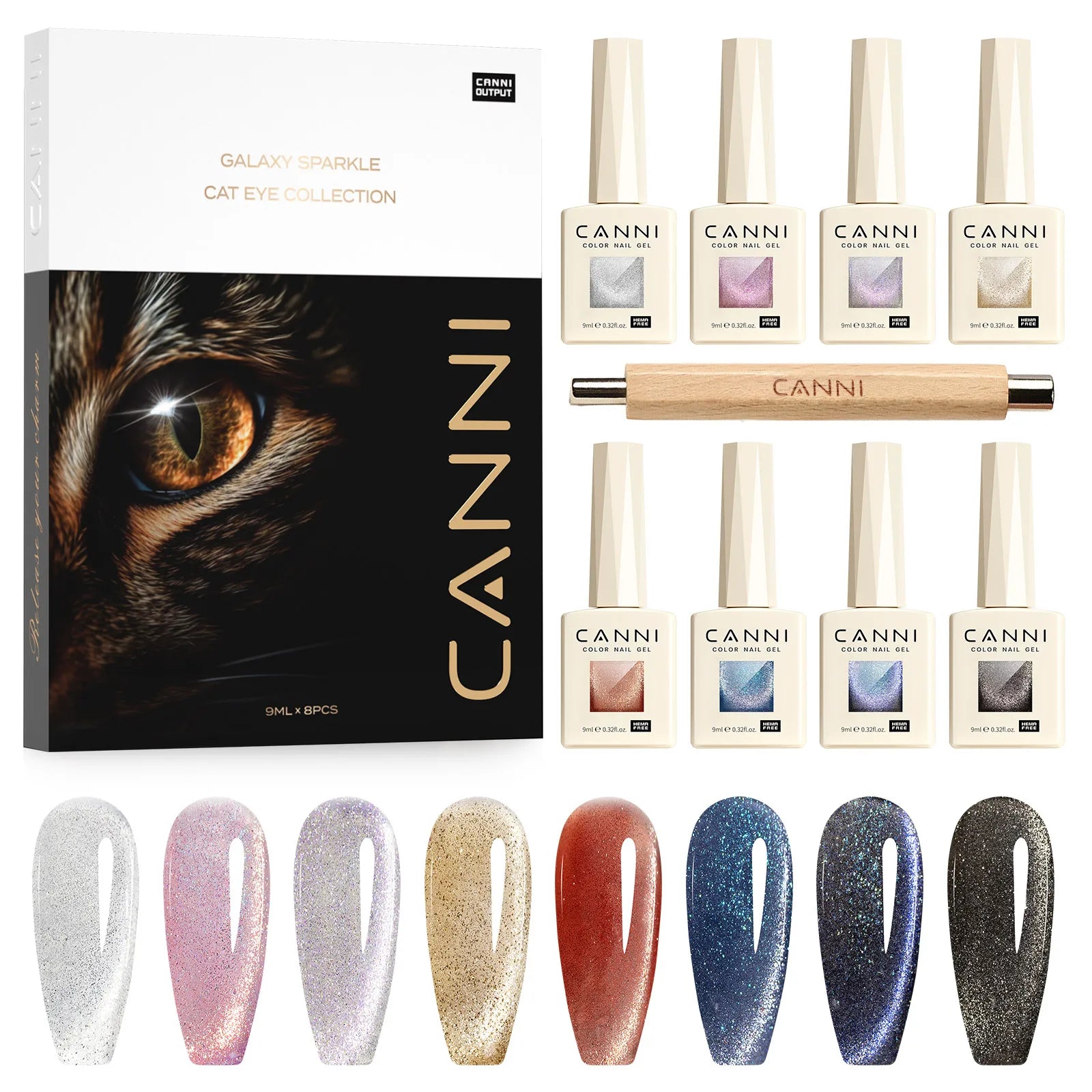 CANNI VIP Kit Hema Free Nail Gel Polish Crystal Cat Eye Sparkle Diamond Semi Permanent Soak Off UV LED Gel Varnish 9ml*8pcs