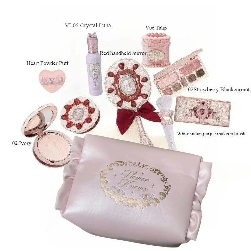 Flower Knows Strawberry Cupid Collection Makeup Set Sweetheart Gift Set Lip Mud Liquid Blush Face Palette All In One Make Up Kit