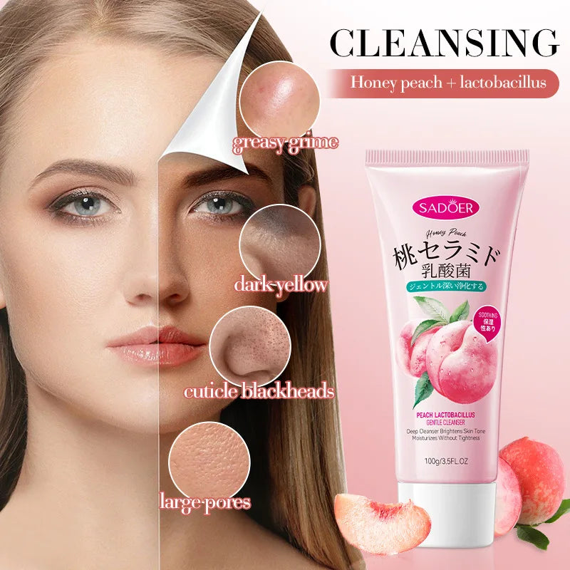 Facial Cleanser Skin Deep Cleansing Moisturizing Blackhead Removal skincare Face Wash Foam Peach Face Cleanser Skin Care 100g