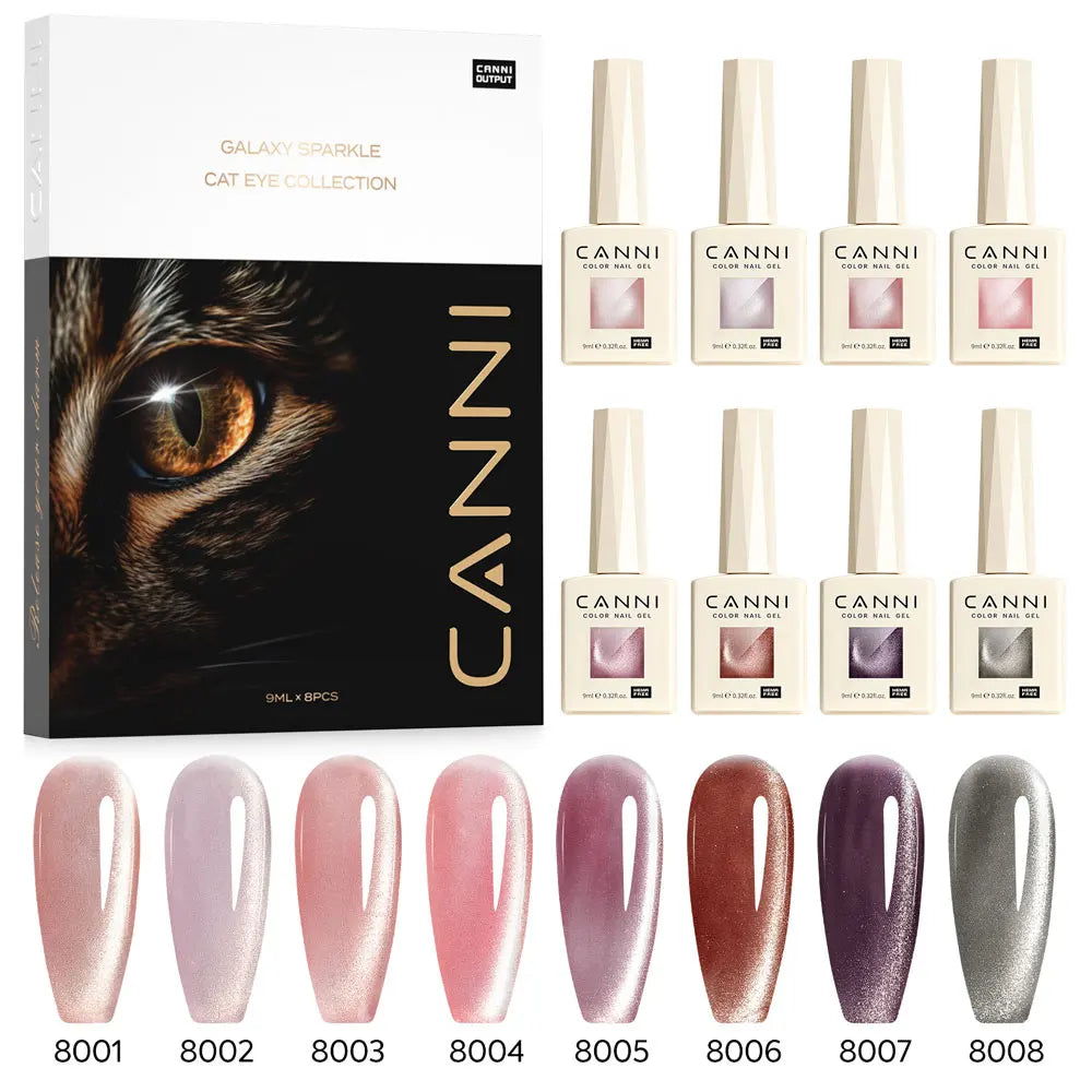 CANNI Glitter Galaxy Cat Eye Nail Gel Polish Kit HEMA FREE Soak Off UV LED Diamond Sparkle Gorgeous Color Semi Permanent Gel