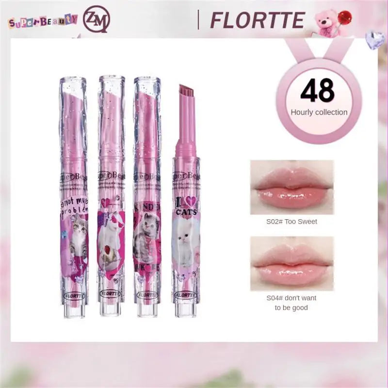 FLORTTE Love Shape Lipstick Flower Jelly Water Lip Gloss Clear Light Hydrating Lip Tint Non-stick Cup Korea Cosmetic