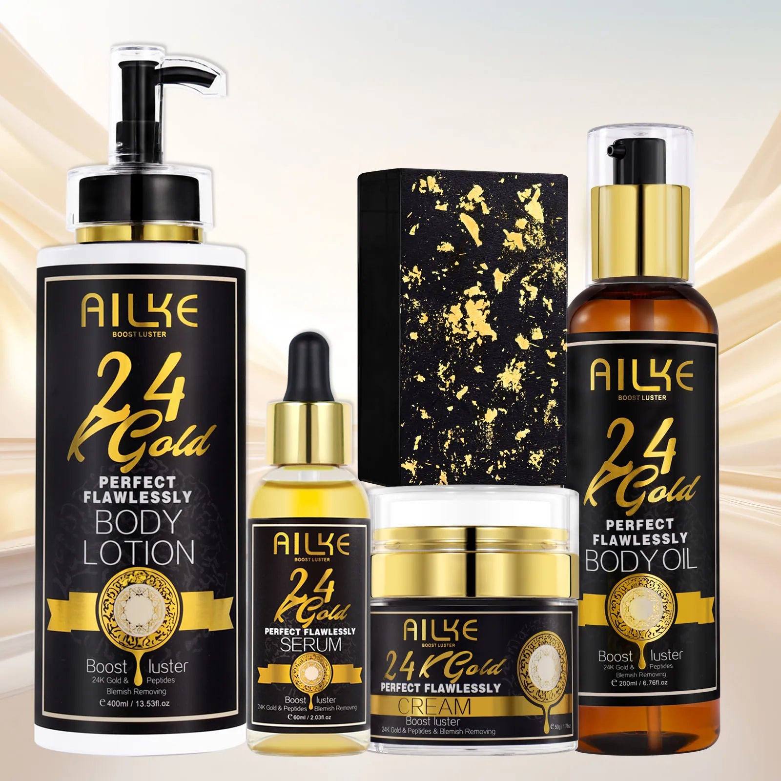 AILKE 24K Whitening Skin Care Set, Lightening, Remove Black Spots, Melanin, Stains, Even Skin Tone, Moisturizing, for All Skin