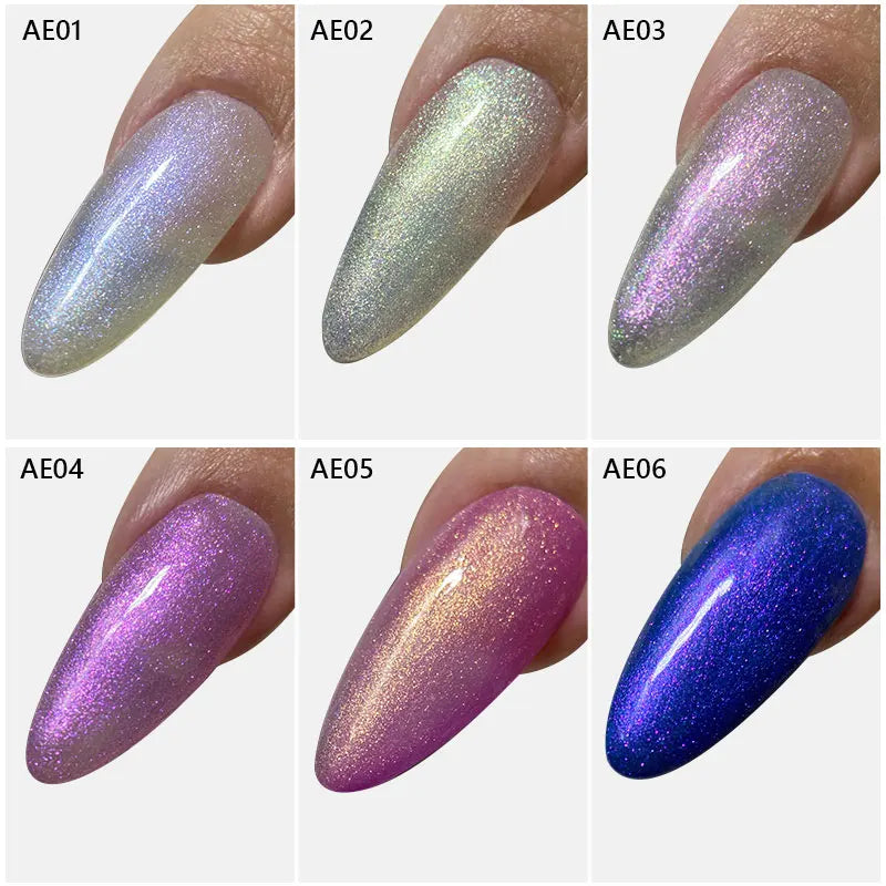 MSHARE 6PCS Aurora Rubber base Gel Set 10ML Purple Shiny Camouflage Color Nail Gel Polish Kits Soak Off UV LED Varnish