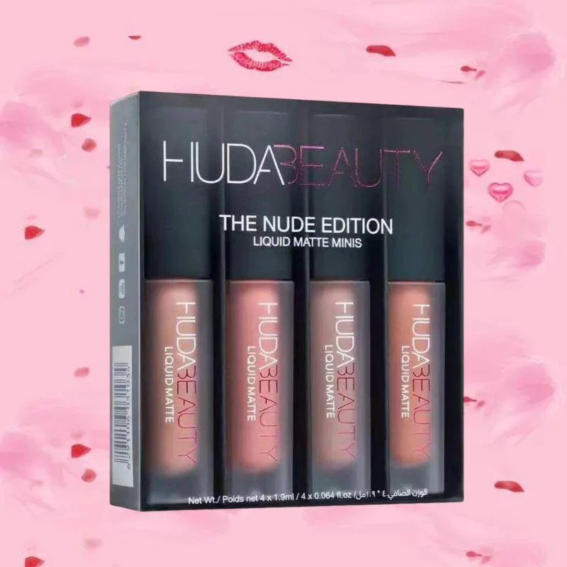 1.9ml x 4pcs Lipstick Set Matte Lip Gloss Waterproof Lip Glaze Tint Non-stick Non-Fading Lips Huda Lip Makeup Cosmetic Lip Care