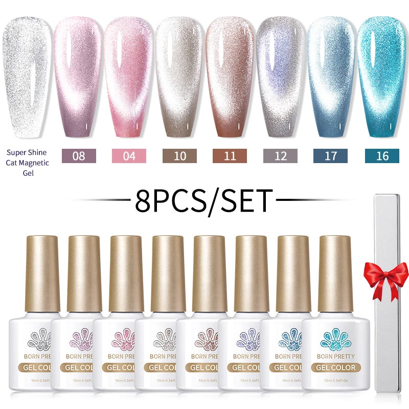 BORN PRETTY Sparkling Moonlight Cat Magnetic Gel Polish Set Semi Permanent Soak Off Crystal Gel Nail Polish Kit For Nail Art DIY