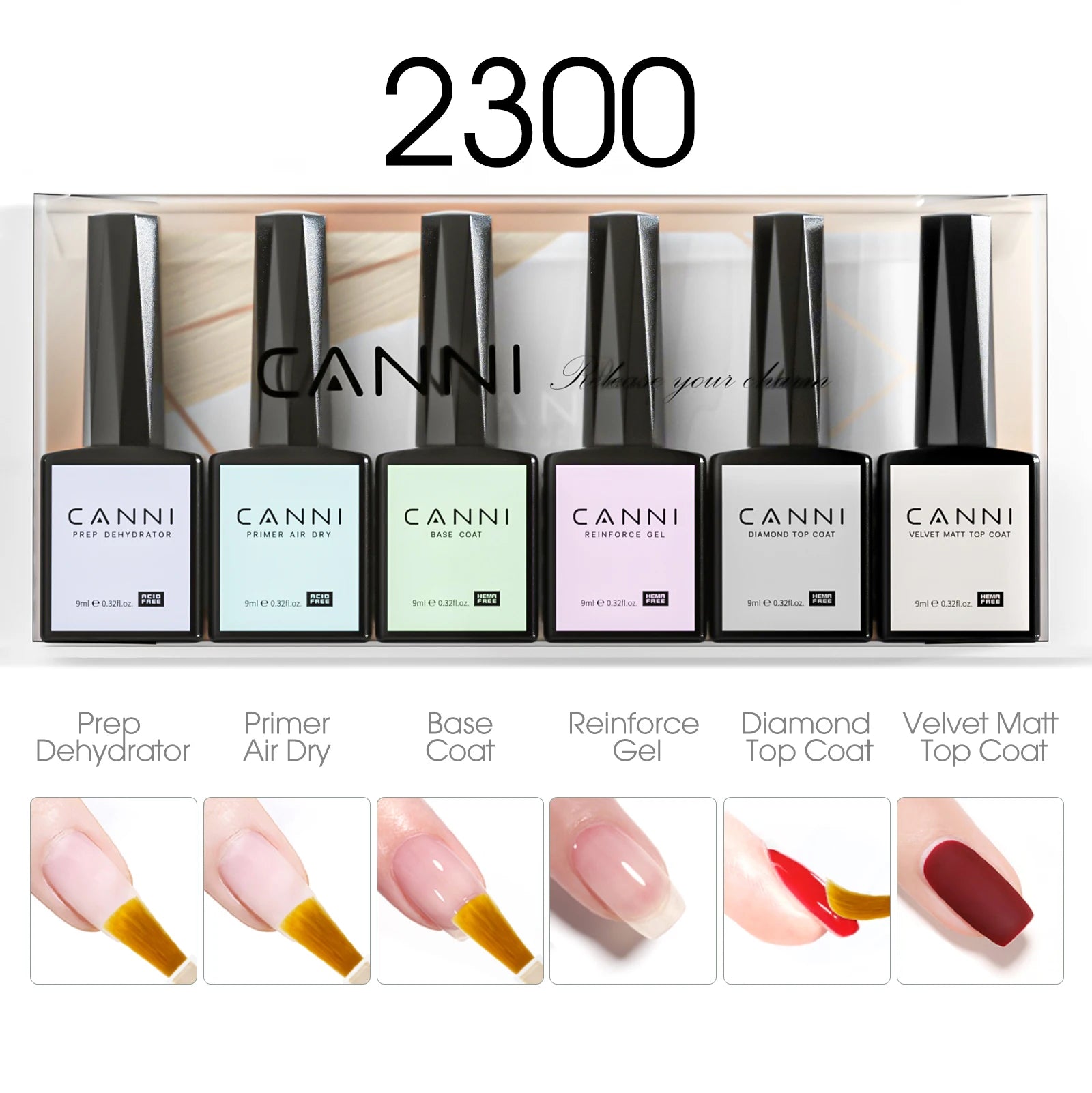 CC7 CANNI Nail Gel Polish VIP Kit 9ml HEMA FREE Soak Off UV LED Gel Nail Semi Permanent Glossy Diamond Top Coat Set 6/30pcs Set