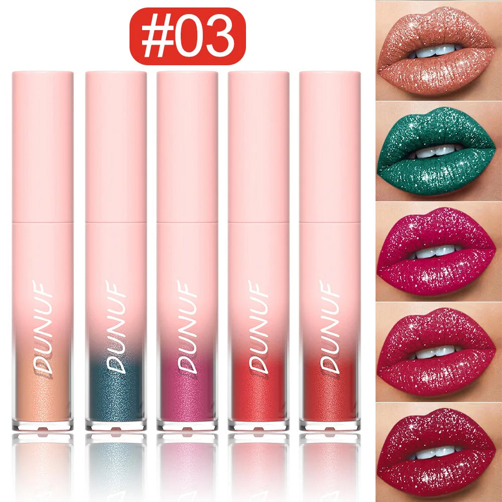 5 Color / Set Diamond Liquid Lipstick Make up Moisturizing Lasting Purple Sparkling Waterproof Glitter Lip Gloss Lipstick Makeup