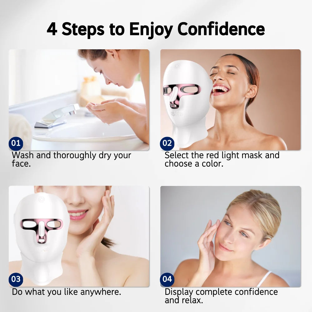 LED Facial Mask Face and Neck 7-1 Colors Light Therapy Skin Beauty Red Light  Facial Mask Wireless Rechargeable at Home Use