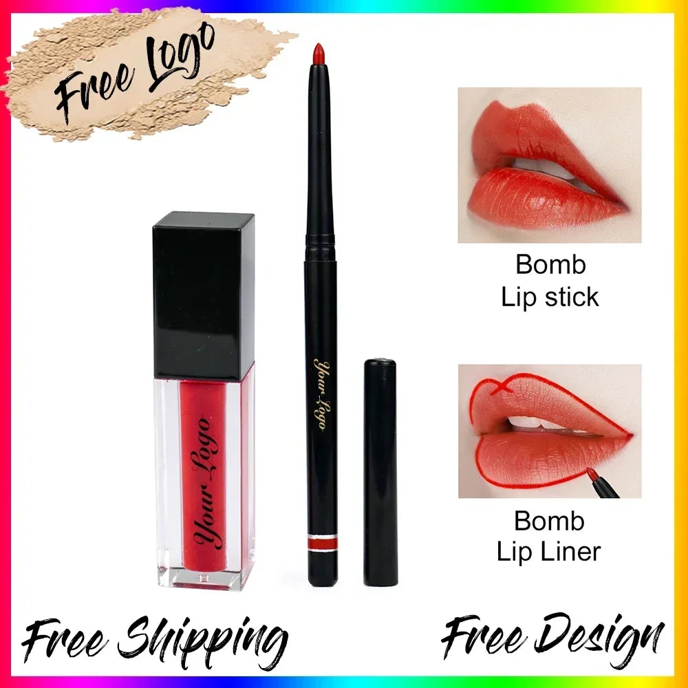 Private Label Makeup Liquid Lipstick Set Vegan Lip Gloss Lip Liner Kit Make Up Set