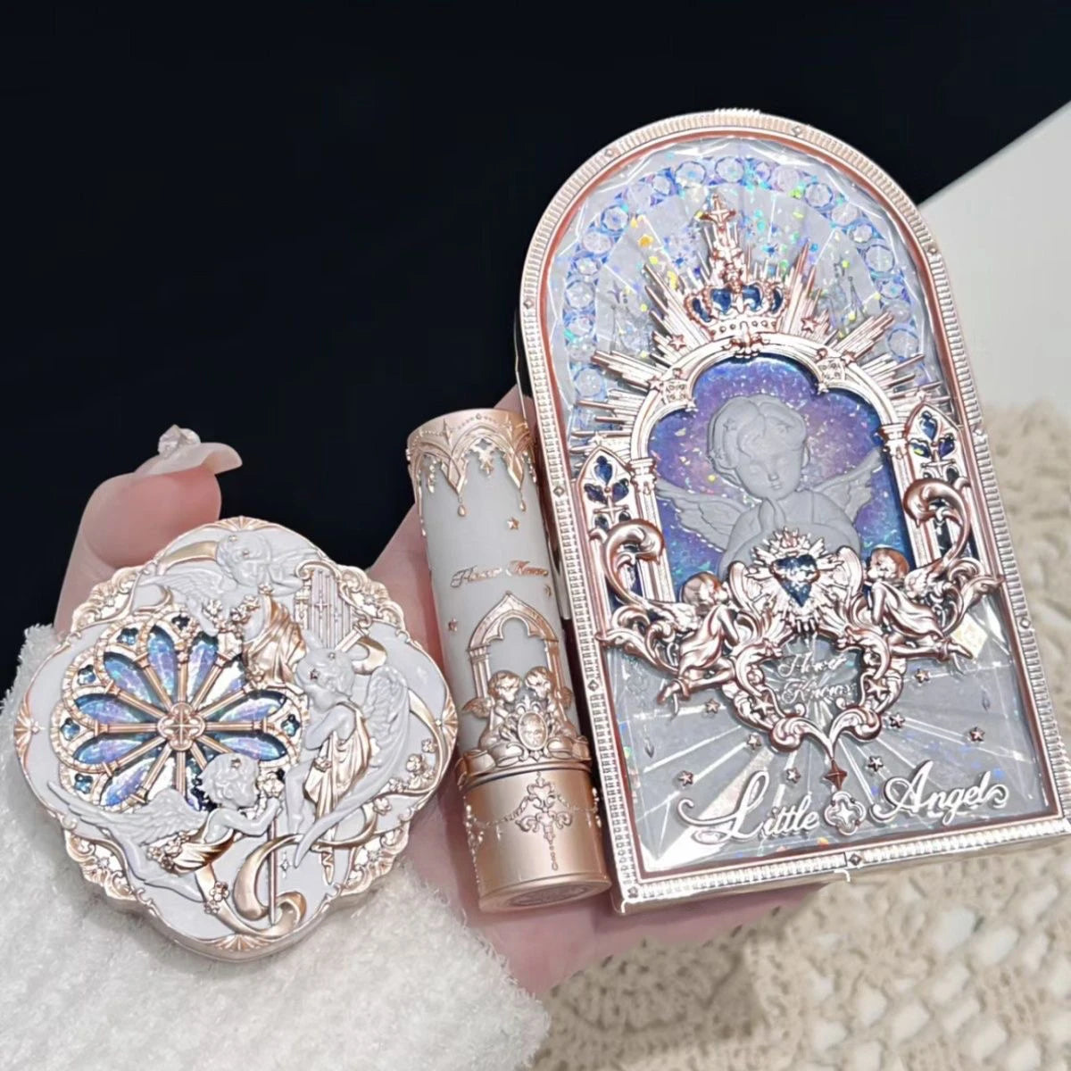 Flowerknows Little Angel Collection Makeup Set Eyeshadow Palette Matte Glow Shimmer Eye Shadow Velvet Lipstick Make Up Blush Kit