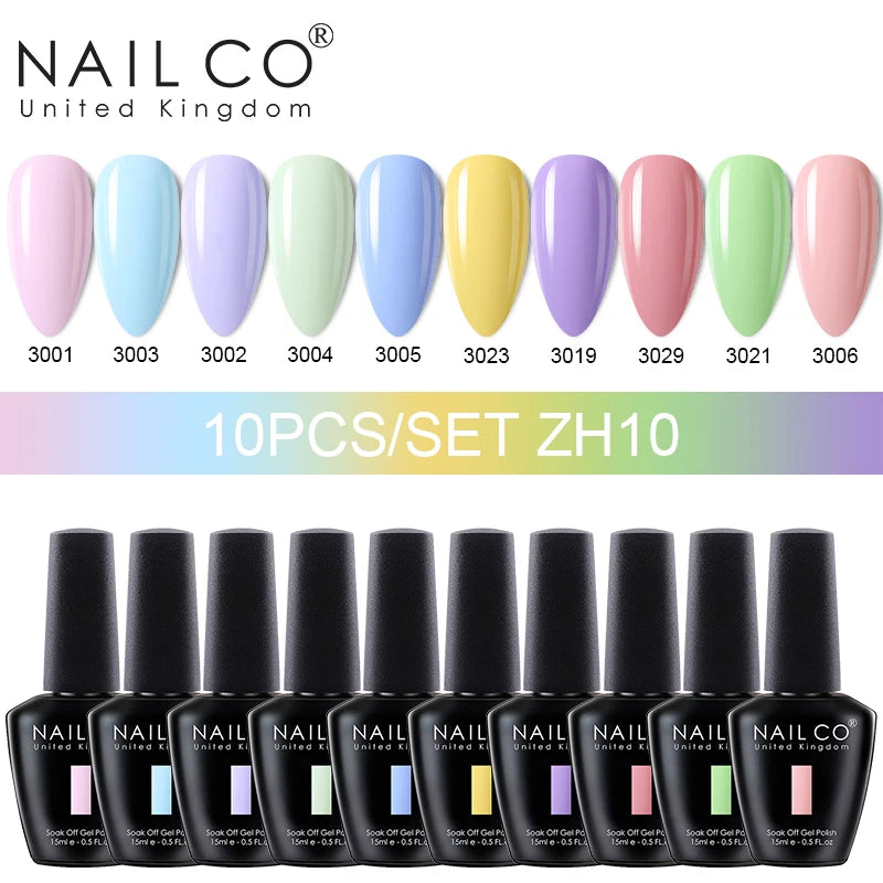 NAILCO 10PCS Set Jelly Color Macarone Gel Polish Set Gel Nail Art All For Manicure Semi-Permanent Varnish Hybrid Design Gel Kit