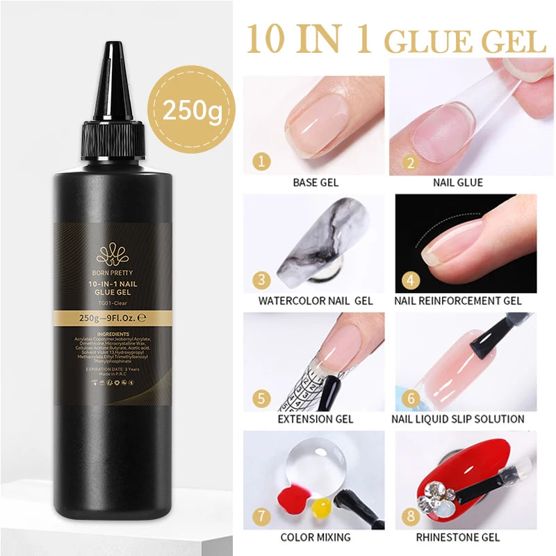 BORN PRETTY 250g Super Strong Nail Glue For False Nail Tips Press On Nails Refilled Package Base Gel Top Coat Matte Top Coat