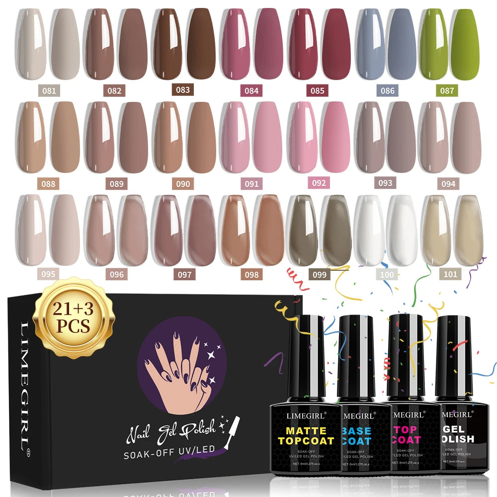LIMEGIRL 8ml Gel Nail Polish Kit 21 Colors UV Soaked Gel Polish Varnish Nail Art Gift Set Suitable for Nail Art Design Gel Kit