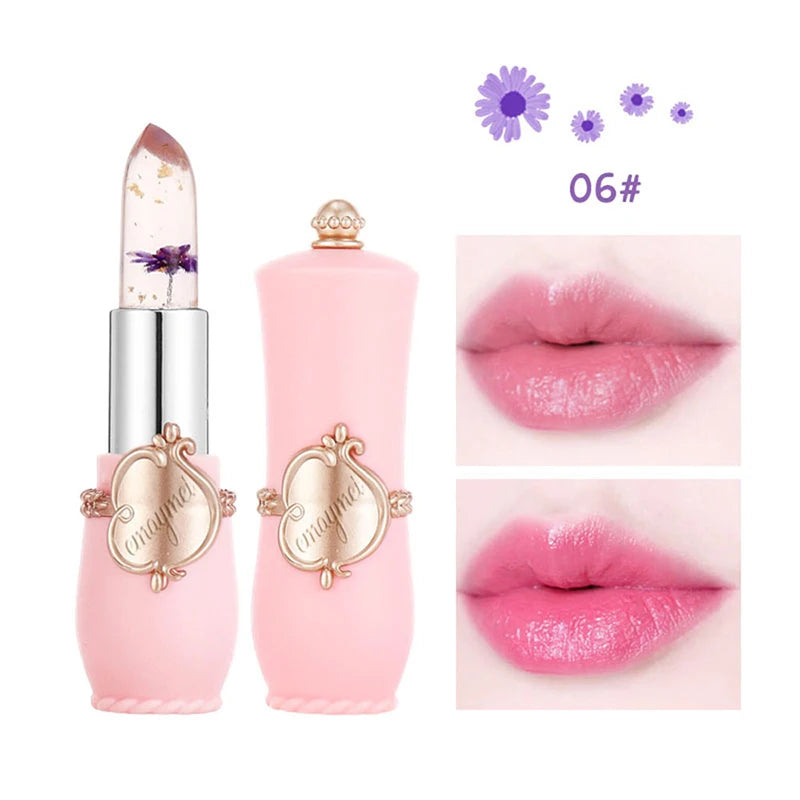 QCUG Crystal Flower Jelly Lipstick, Long Lasting Nutritious Lip Balm Lips Moisturizer Temperature Color Change Lip Gloss