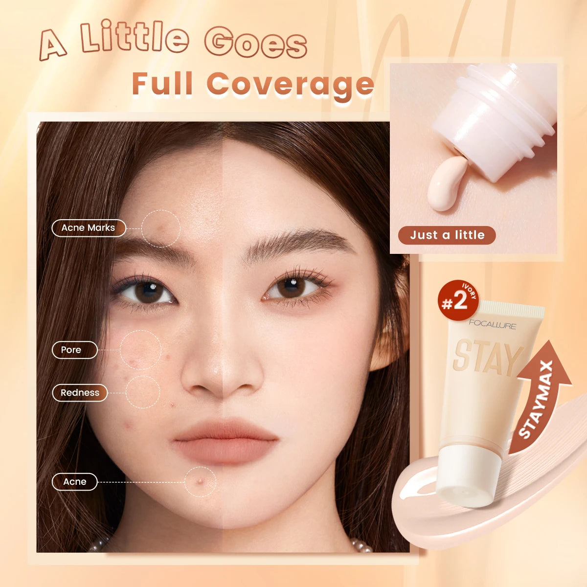 FOCALLURE Waterproof Liquid Foundation Cream Full Coverage Oil-control Long-lasting Lightweight Face Concealer Base Cosmetics