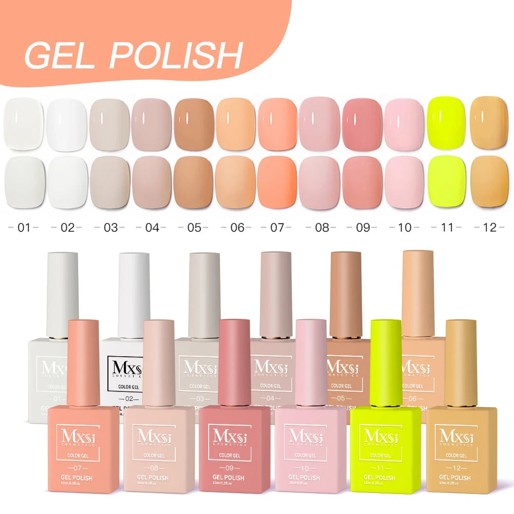 Mxsi 12Pcs 15ml Sparkly Red Pink Gel Nail Polish Set Glitter Semi Permanent Nail Art LED UV Gel Varnish Nail Supplies Kit