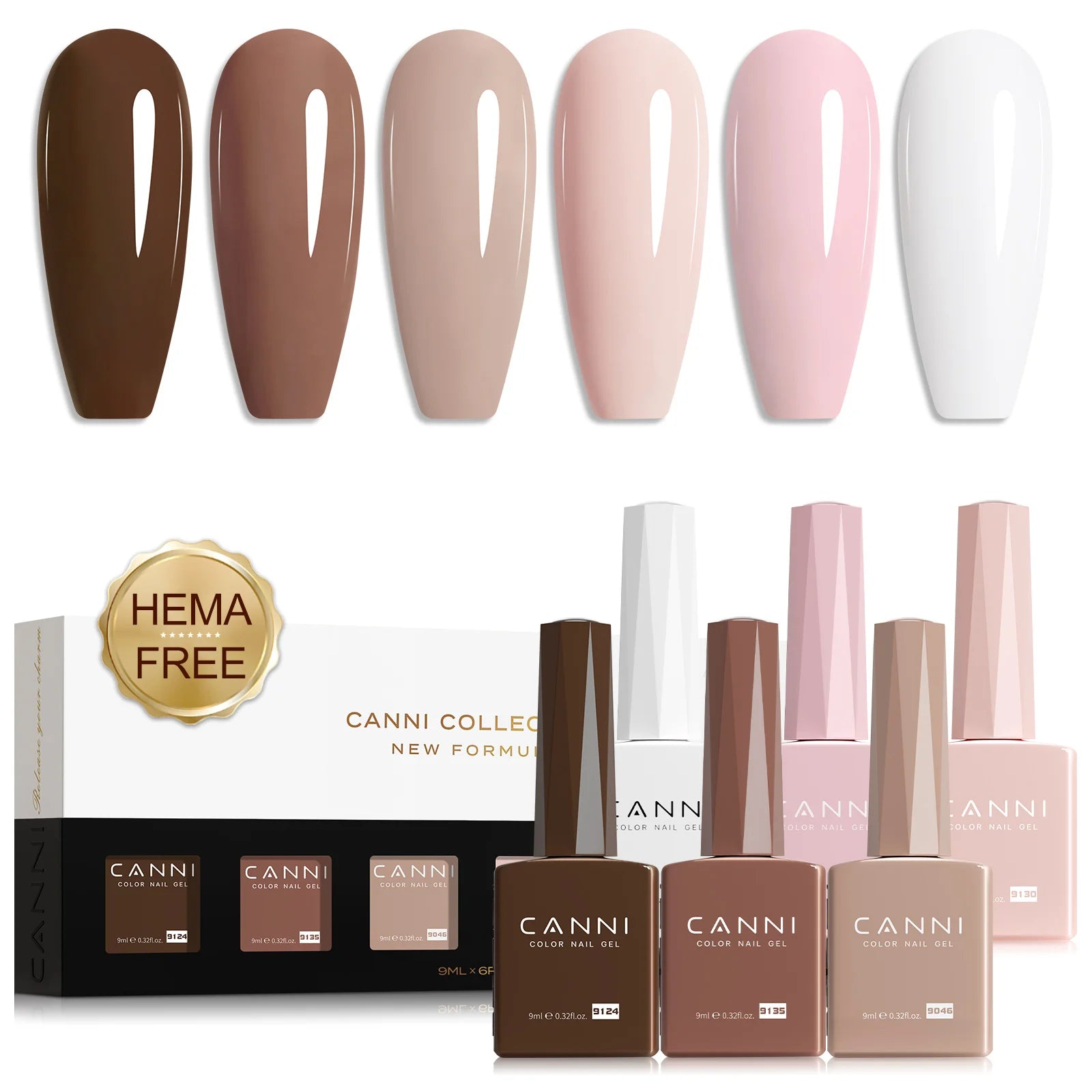 CANNI Nail Gel Polish Kit HEMA FREE Self Levelling Soft Status Soak Off UV LED Gorgeous Color Semi Permanent Varnish 6pcs/kit