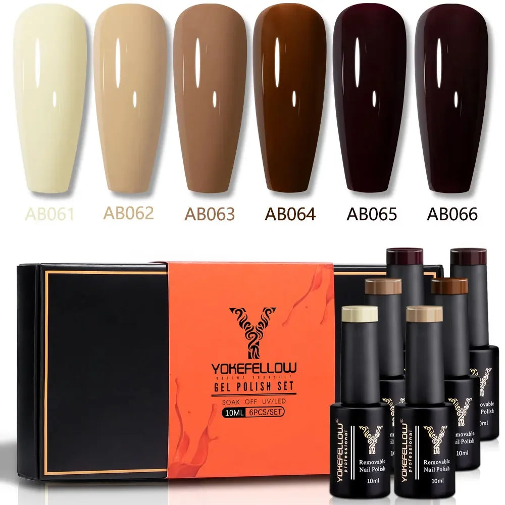 YOKEFELLOW Gel Nail Polish Set 10ml 6Pcs Green Soak Off UV LED Cure Gel Varnish for Nail Art Manicure DIY St. Patrick's Day