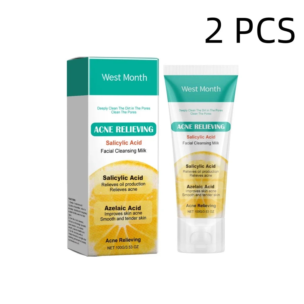 Salicylic acid facial cleanser for acne removal, cleansing, moisturizing, purifying pores, oil control, refreshing skincare