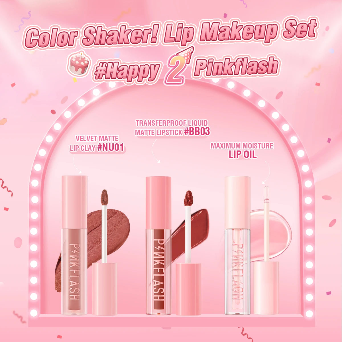 PINKFLASH 2 Anniversary Full Makeup Sets Waterproof Liquid Lipstick Face Concealer Eyeshadow Palette Mascara Eyebrow Cosmetics