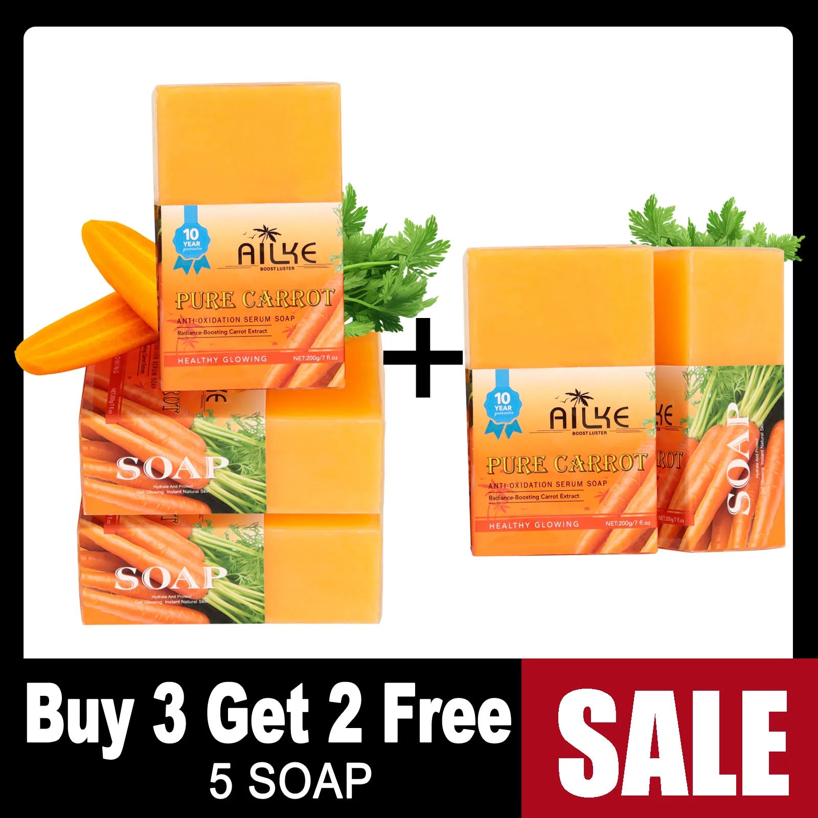 AILKE Carrot Anti-Oxidation Whitening Serum Soap, Brighten, Even Skin Tone, For Black Dark Caramel Skin, Vegan Soap, 200g
