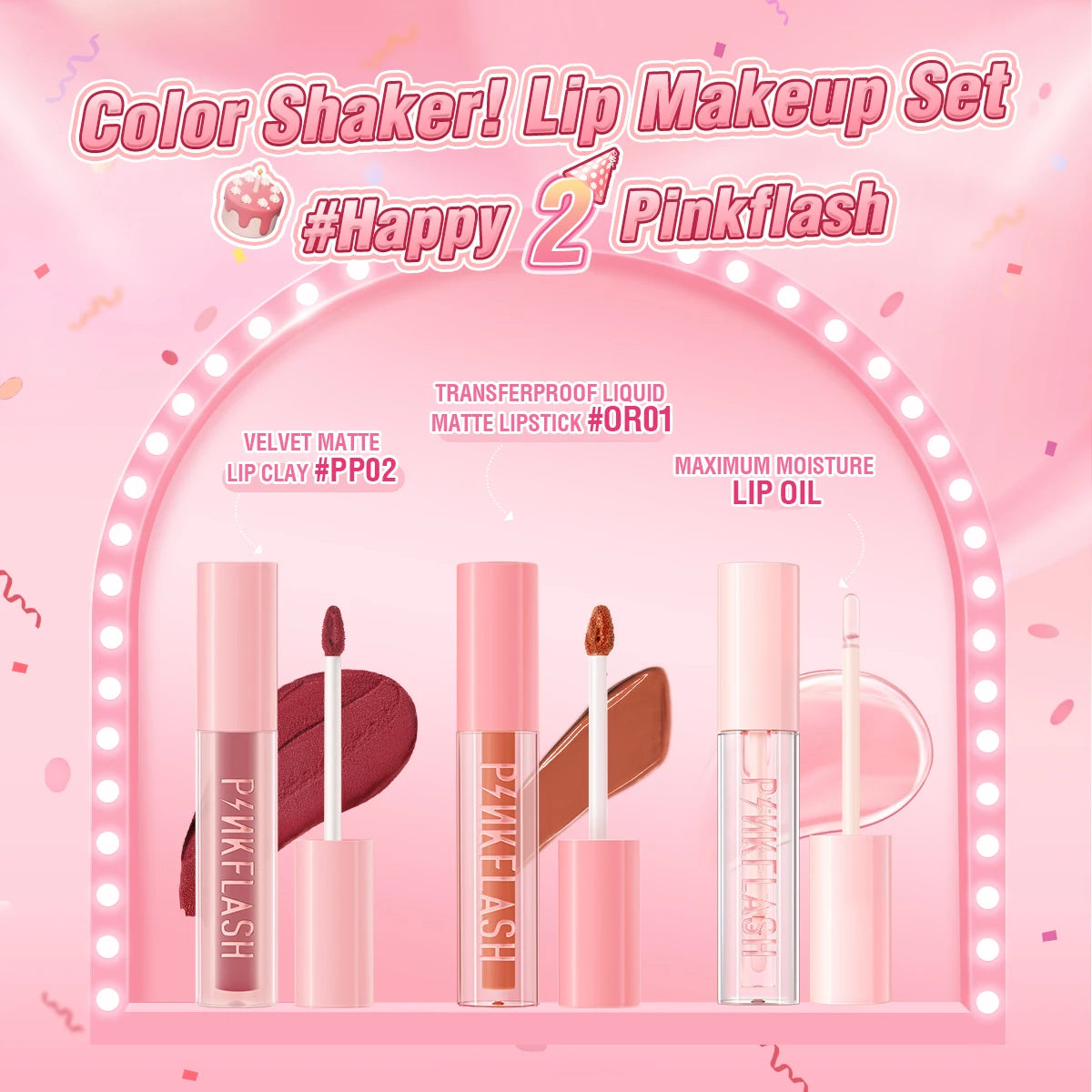 PINKFLASH 2 Anniversary Full Makeup Sets Waterproof Liquid Lipstick Face Concealer Eyeshadow Palette Mascara Eyebrow Cosmetics