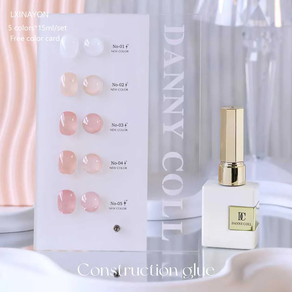 5pcs Skin Nude Color Pink Jelly Quick Building Gel Nail Polish Kit Semi Transparent UV Soak Off Gel Lacquer Finger Extension