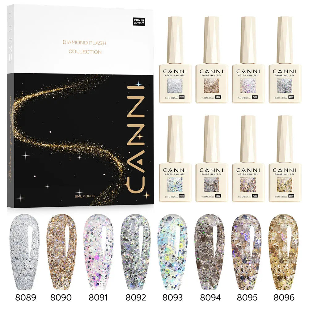 CANNI VIP Kit Hema Free Nail Gel Polish Crystal Cat Eye Sparkle Diamond Semi Permanent Soak Off UV LED Gel Varnish 9ml*8pcs